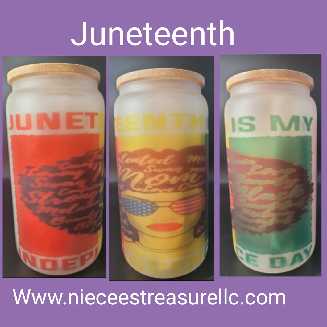 Juneteenth/Indenpence Day 16 oz glass tumbler