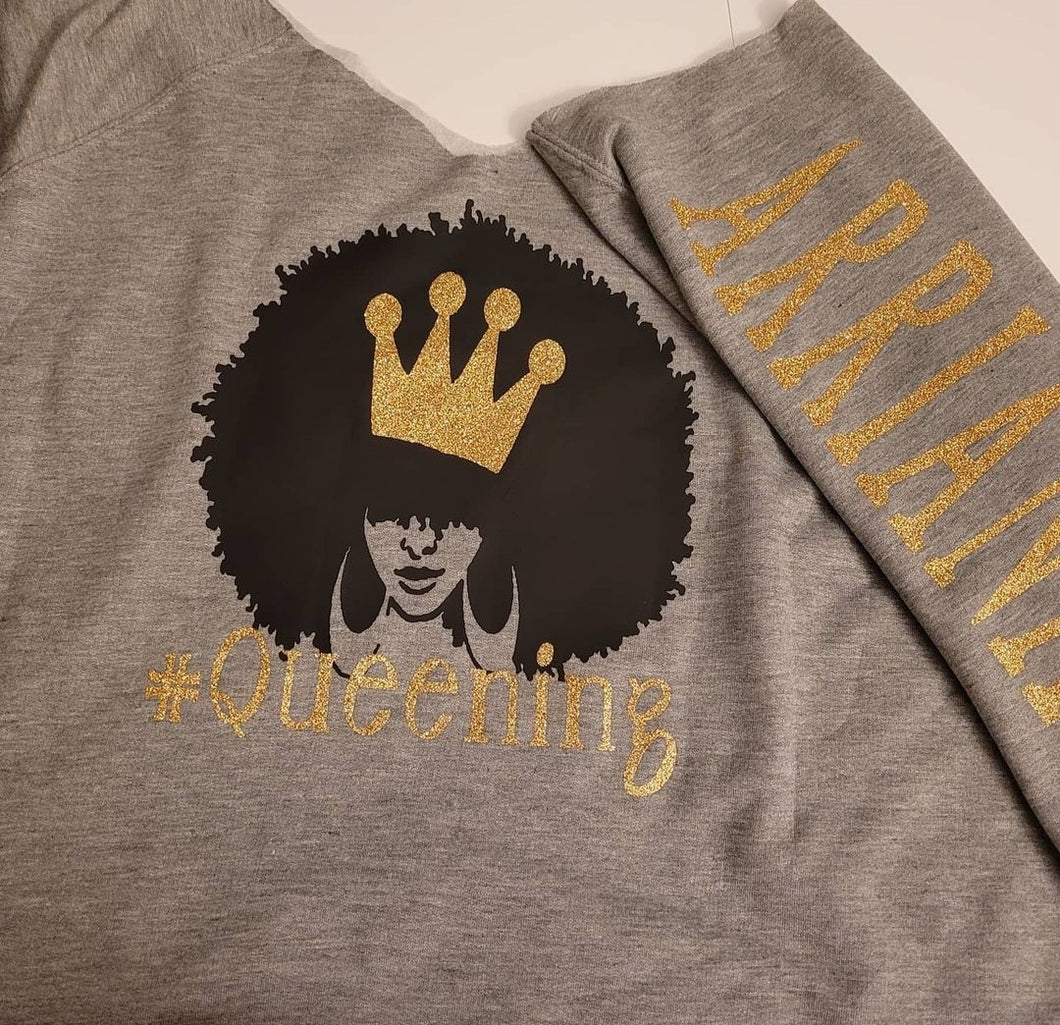 #QUEENING Off Shoulder Sweatshirt